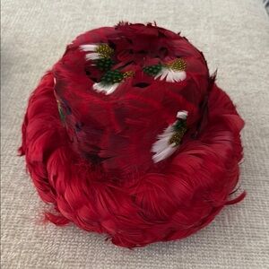 Elegant Red Feathered Women's Hat